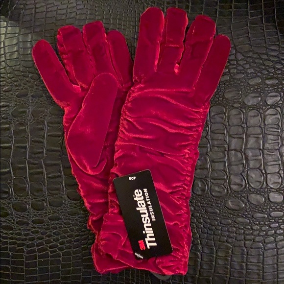 Snow Bunny Shirred Velvet Gloves-Thinsulate Lining - Picture 2 of 6